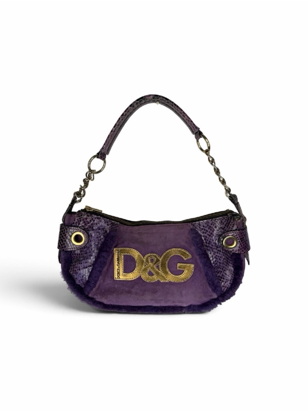 D&G Purple Suede & Snakeskin Mini Shoulder Bag with Gold Logo